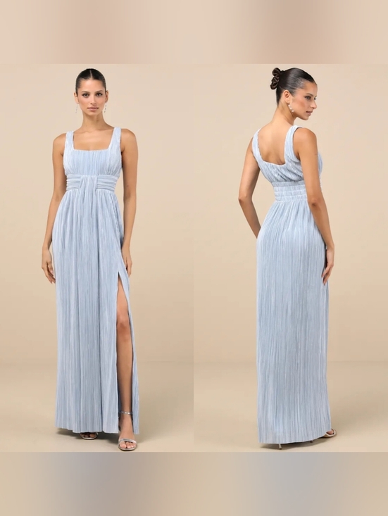 Lulus Dresses & Skirts - Lulus Ameena Light Blue Plisse Square Neck Sash Maxi Dress Wedding Party Prom